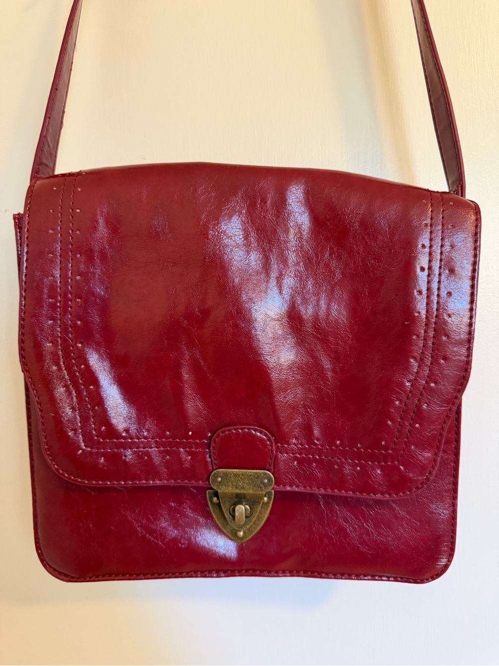 Mossimo Supply Co. Red Leather Crossbody with Brass Turn-Lock